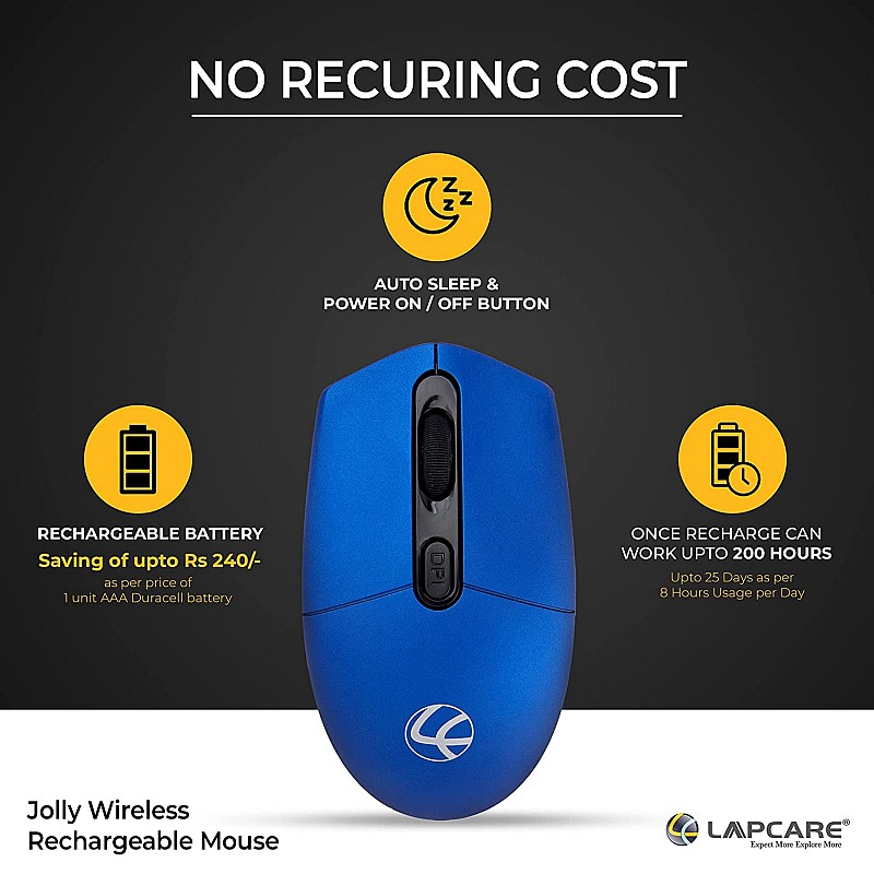 Lapcare Jolly LMW-111 Wireless Rechargeable Mouse with 4 Durable Keys and DPI Upto 1600 (Dark Grey) (LKWILD6925)-