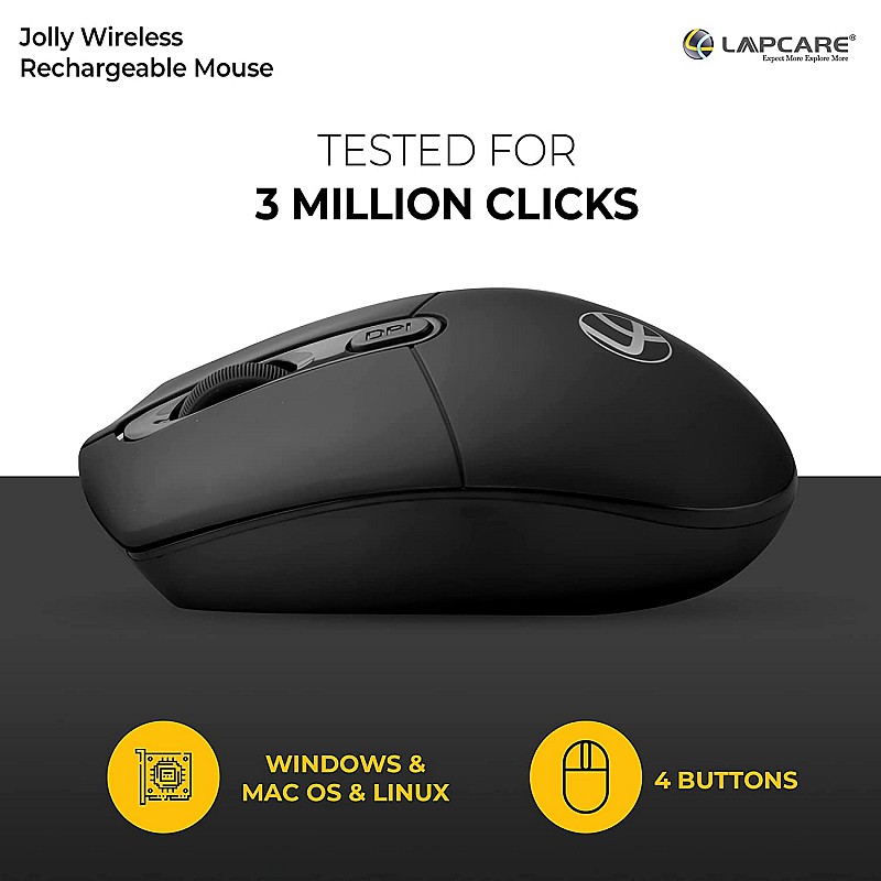 Lapcare Jolly LMW-111 Wireless Rechargeable Mouse with 4 Durable Keys and DPI Upto 1600 (Dark Grey) (LKWILD6925)-