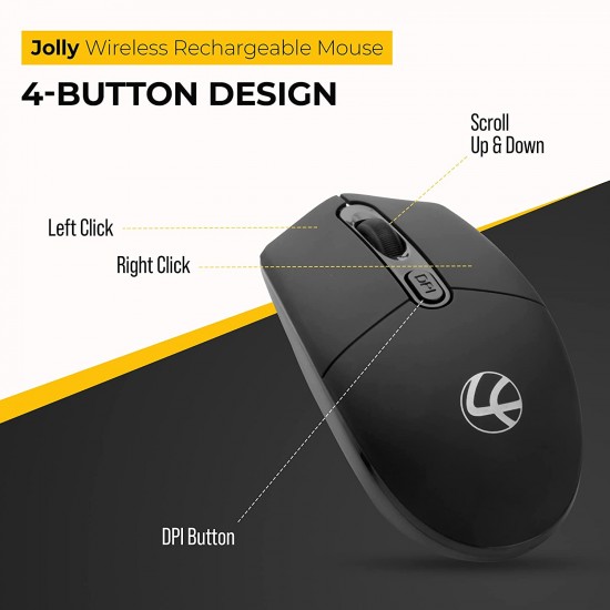 Lapcare Jolly Rechargeable Mouse - 4 Button, 1600 dpi - Gray 