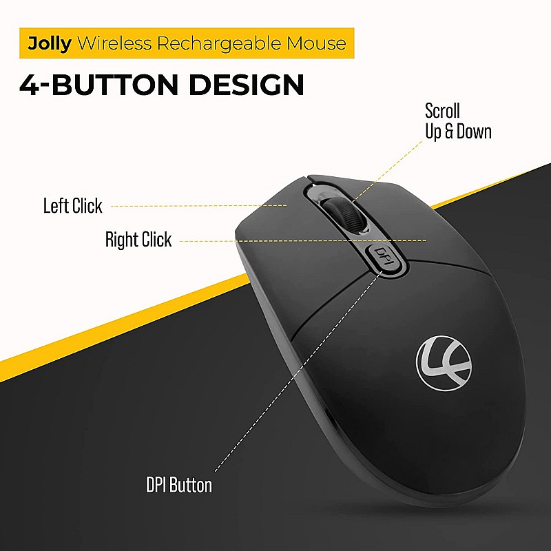 Lapcare Jolly LMW-111 Wireless Rechargeable Mouse with 4 Durable Keys and DPI Upto 1600 (Dark Grey) (LKWILD6925)-