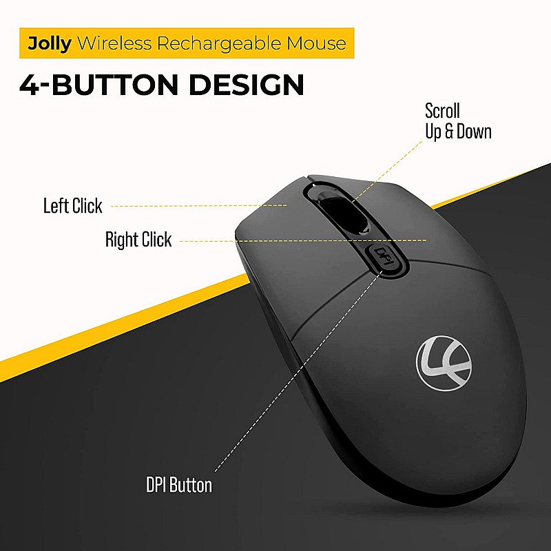 Lapcare Jolly LMW-111 Wireless Rechargeable Mouse with 4 Durable Keys and DPI Upto 1600 (Dark Grey) (LKWILD6925)-