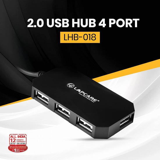 Lapcare USB 2.0 4-Port Hub with 1.5mt Cable Black