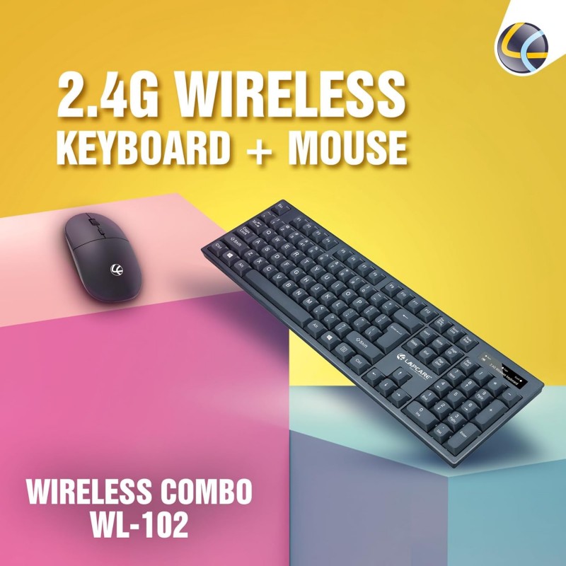 Lapcare WL-102 Wireless Keyboard and High Precision Mouse, 2.4GHz Wireless with Nano Receiver, PC/Laptop-Black