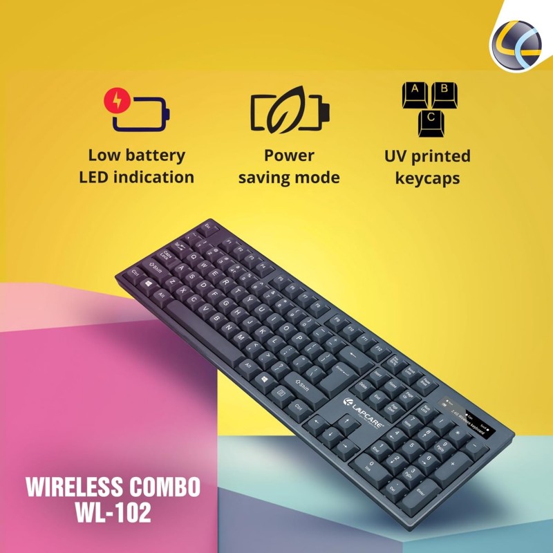 Lapcare WL-102 Wireless Keyboard and High Precision Mouse, 2.4GHz Wireless with Nano Receiver, PC/Laptop-Black