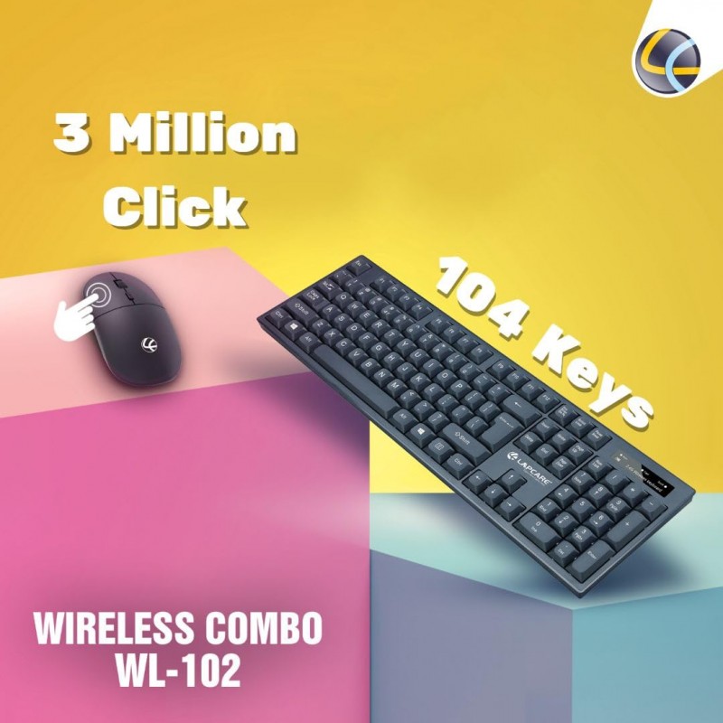 Lapcare WL-102 Wireless Keyboard and High Precision Mouse, 2.4GHz Wireless with Nano Receiver, PC/Laptop-Black