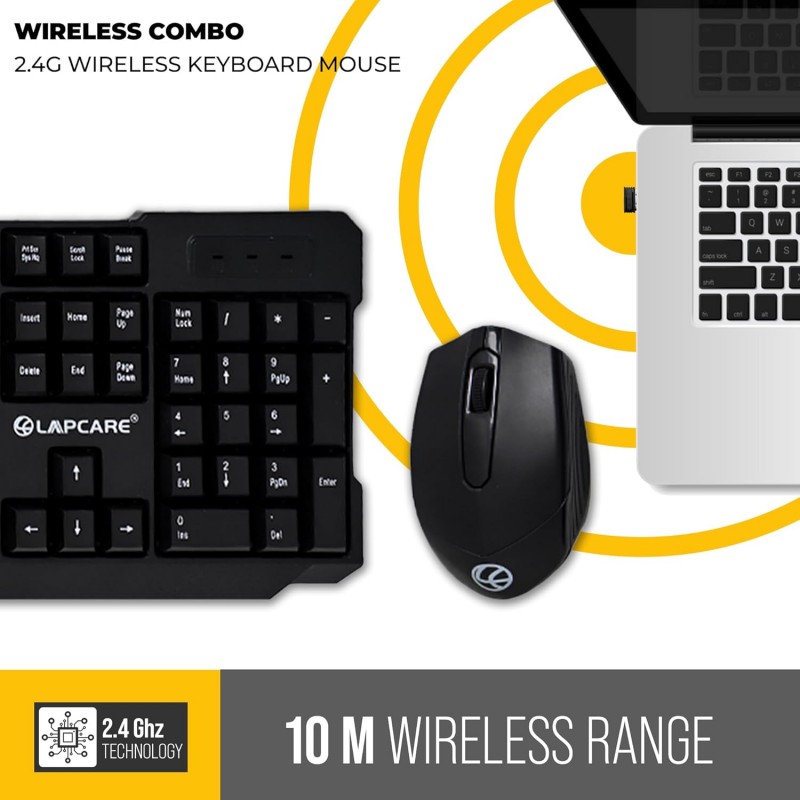 Lapcare Wireless Combo WL204 | The Compact & Ergonomic Design | Keyboard Printing + UV Coating Letters | No Fading Letters | 1600 DPI Optical Mouse with Precision Tracking | Auto Sleep Funtion