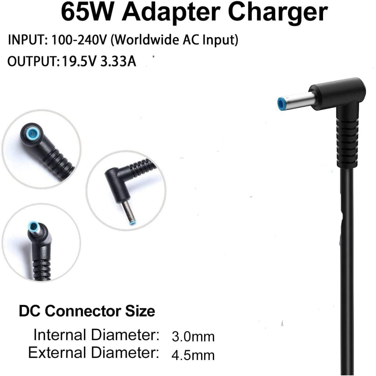 Laplife Laptop Charger 65W 19.5V 3.33A for HP EliteBook 840 G3 G4 G5 850 G3 820 Pavilion x360(No Power Cord)