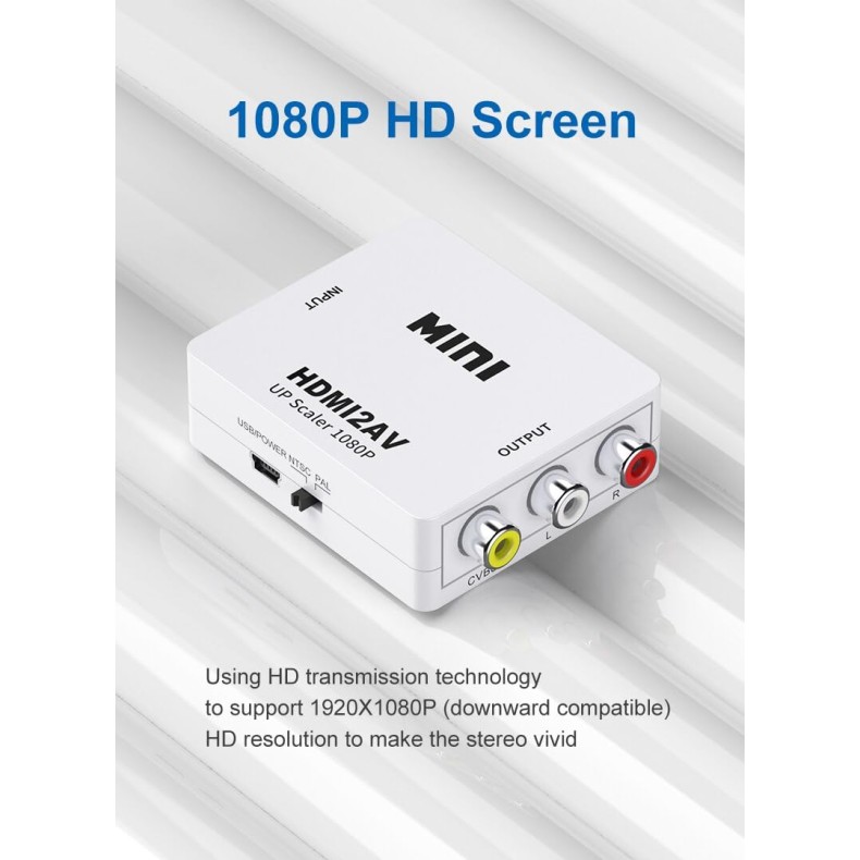 Lapster HDMI to AV, 1080P HDMI to 3RCA,AV Composite Video Audio Converter Adapter Supports PAL/NTSC with USB Charge Cable