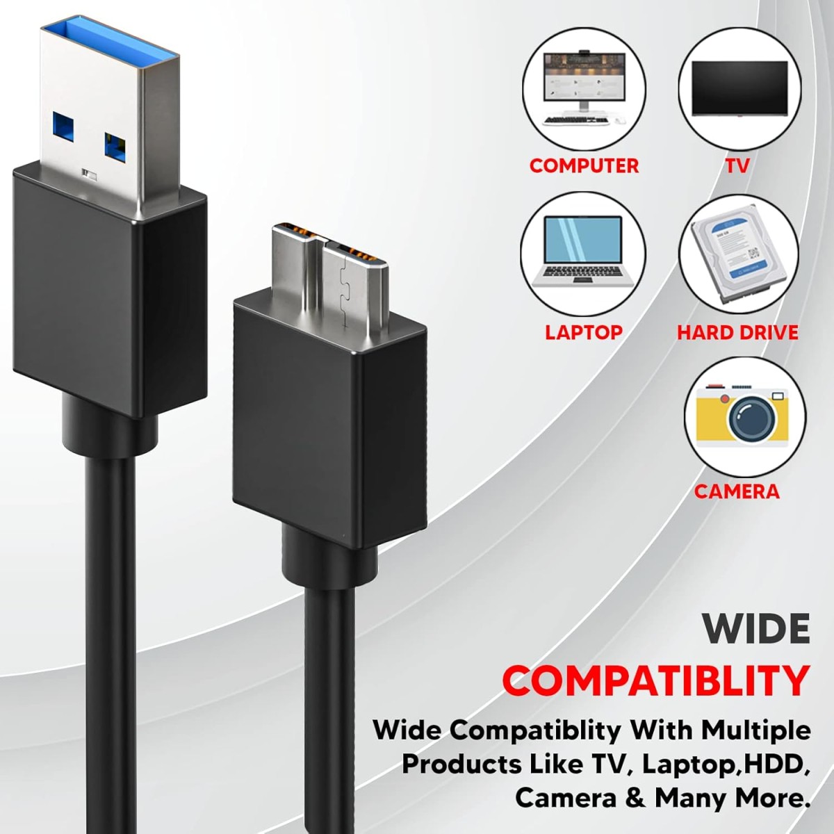 Lapster Hard Drive Cable Type C to Micro-B USB Compatible with all types of hardisk closure and gadgets