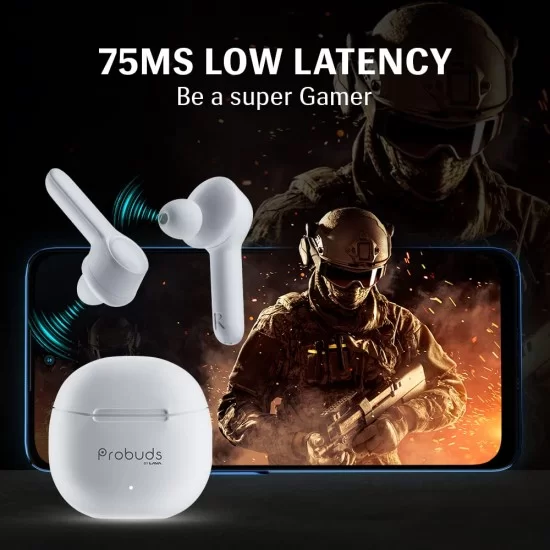 Lava Probuds 21 45 Hrs Playtime with 60Mah Bull Battery Touch Control Bluetooth Truly Wireless in Ear Earbuds (White)