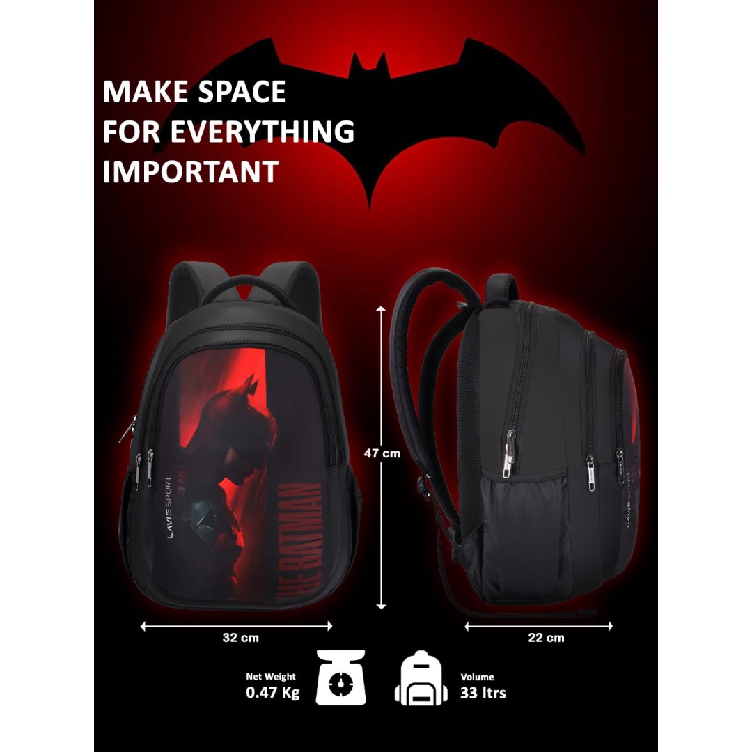 Lavie Sport Batman Shadow 26L Casual 17" Backpack for Boys/Girls (Black)