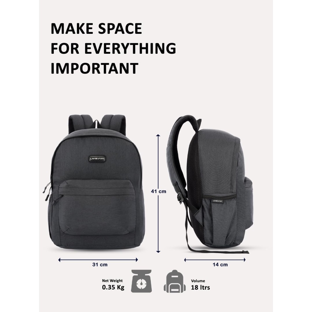 Lavie Sport Crown Backpack With Laptop Sleeve | Premium Bag For Men & Women's | Durable Office Laptop Backpack For Notebook/Macbook, 25 Liters,Black