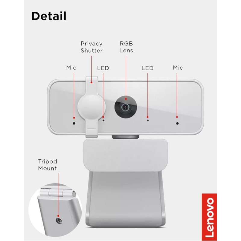 Lenovo 300 FHD Webcam with Full Stereo Dual Built-in mics | FHD 1080P 2.1 Megapixel CMOS Camera |Ultra-Wide 95° Lens, 4X Digital Zoom | 360 Rotation | Flexible Mount | Cloud Grey Lenovo 300 FHD Webcam with Full Stereo Dual Built-in mics | FHD 1080P 2.1 Megapixel CMOS Camera |Ultra-Wide 95° Lens, 4X Digital Zoom | 360 Rotation | Flexible Mount | Cloud Grey