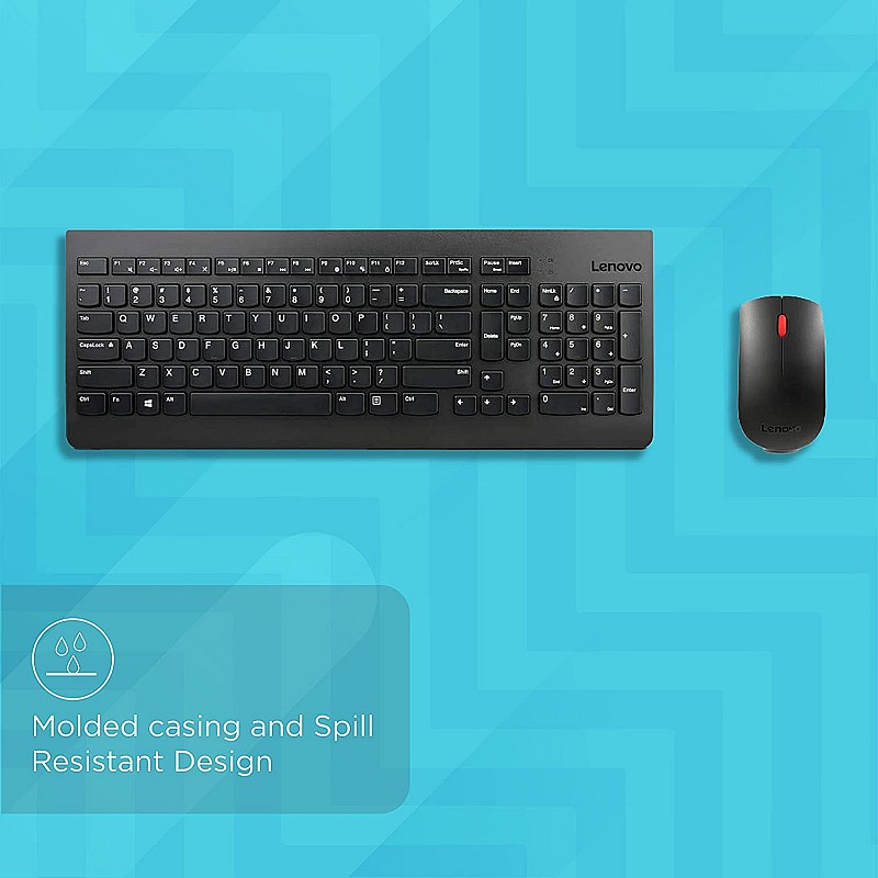 Lenovo 510 Wireless Keyboard and Mouse Set, 2.4 GHz Nano USB Receiver, Full Size, Island Key Design, Left or Right Hand, 1200 DPI Optical Mouse