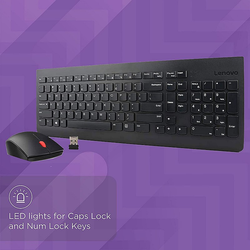 Lenovo 510 Wireless Keyboard and Mouse Set, 2.4 GHz Nano USB Receiver, Full Size, Island Key Design, Left or Right Hand, 1200 DPI Optical Mouse