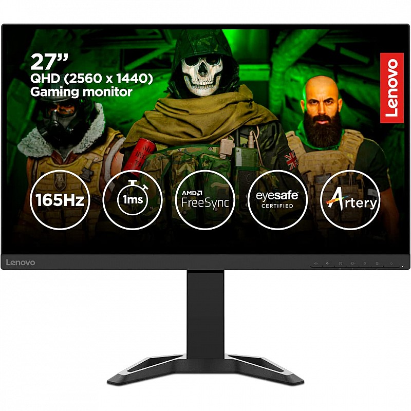 Lenovo Gaming G-Series 27 inch (68.58cm) 2K QHD VA Monitor, 2560 x 1440 Pixels 165Hz, 1ms, WLED, AMD Radeon FreeSync Compatible,HDMI, DP, Height Adjust Tilt Stand with Natural Low Blue Light, G27q-30