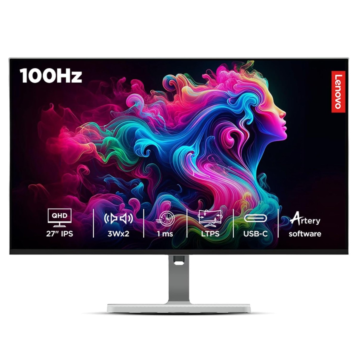 Lenovo L-Series 27 inch (68.5cm) QHD IPS Monitor| 100Hz, 1ms, FreeSync, 99% sRGB, 90% DCI-P3, 3Wx2 Speakers, 4xUSB-A, 1xUSB-C, 2X HDMI 2.1, Tilt, Swivel, Pivot Height Adjust Stand: Grey, L27h-4A Lenovo L-Series 27 inch (68.5cm) QHD IPS Monitor| 100Hz, 1ms, FreeSync, 99% sRGB, 90% DCI-P3, 3Wx2 Speakers, 4xUSB-A, 1xUSB-C, 2X HDMI 2.1, Tilt, Swivel, Pivot Height Adjust Stand: Grey, L27h-4A