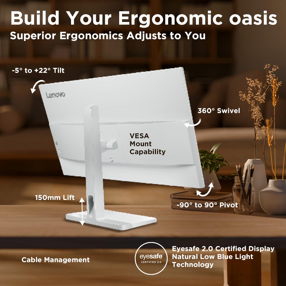 Lenovo L-Series 27 inch (68.5cm) QHD IPS Monitor| 100Hz, 1ms, FreeSync, 99% sRGB, 90% DCI-P3, 3Wx2 Speakers, 4xUSB-A, 1xUSB-C, 2X HDMI 2.1, Tilt, Swivel, Pivot Height Adjust Stand: Grey, L27h-4A Lenovo L-Series 27 inch (68.5cm) QHD IPS Monitor| 100Hz, 1ms, FreeSync, 99% sRGB, 90% DCI-P3, 3Wx2 Speakers, 4xUSB-A, 1xUSB-C, 2X HDMI 2.1, Tilt, Swivel, Pivot Height Adjust Stand: Grey, L27h-4A
