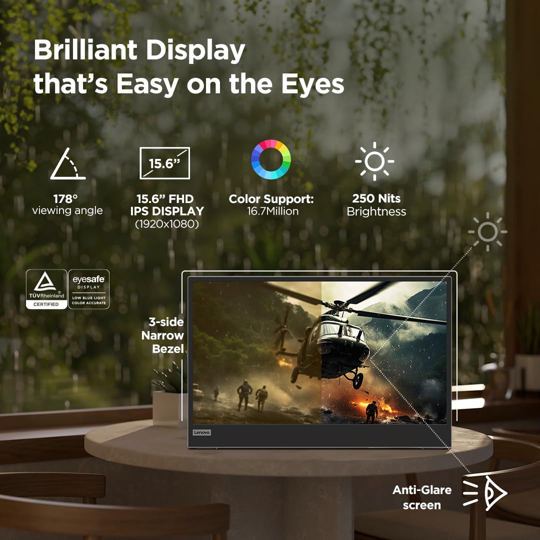 Lenovo L15 Mobile Monitor 15 inch (38cm) | FHD IPS Ultraslim and Light Monitor| 60Hz, 6ms, Height Adjust Stand, PD-45W, 3 Year Warranty, 860Grams, Grey: for Home & Office use, Grey, L15 Lenovo L15 Mobile Monitor 15 inch (38cm) | FHD IPS Ultraslim and Light Monitor| 60Hz, 6ms, Height Adjust Stand, PD-45W, 3 Year Warranty, 860Grams, Grey: for Home & Office use, Grey, L15