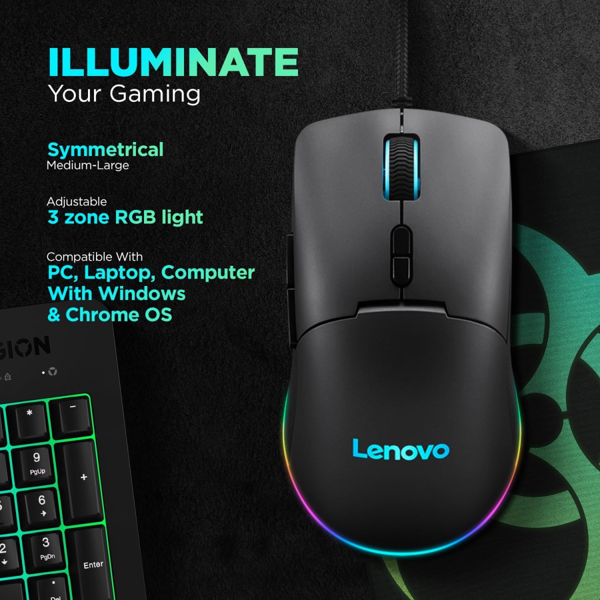 Lenovo M210 RGB Gaming Wired USB Mouse, Ambidextrous, 7-Buttons, 8000 DPI with 4 Levels DPI Switch, 3-Zone RGB Backlight, 3Year Warranty, (GY51M74265) Lenovo M210 RGB Gaming Wired USB Mouse, Ambidextrous, 7-Buttons, 8000 DPI with 4 Levels DPI Switch, 3-Zone RGB Backlight, 3Year Warranty, (GY51M74265)