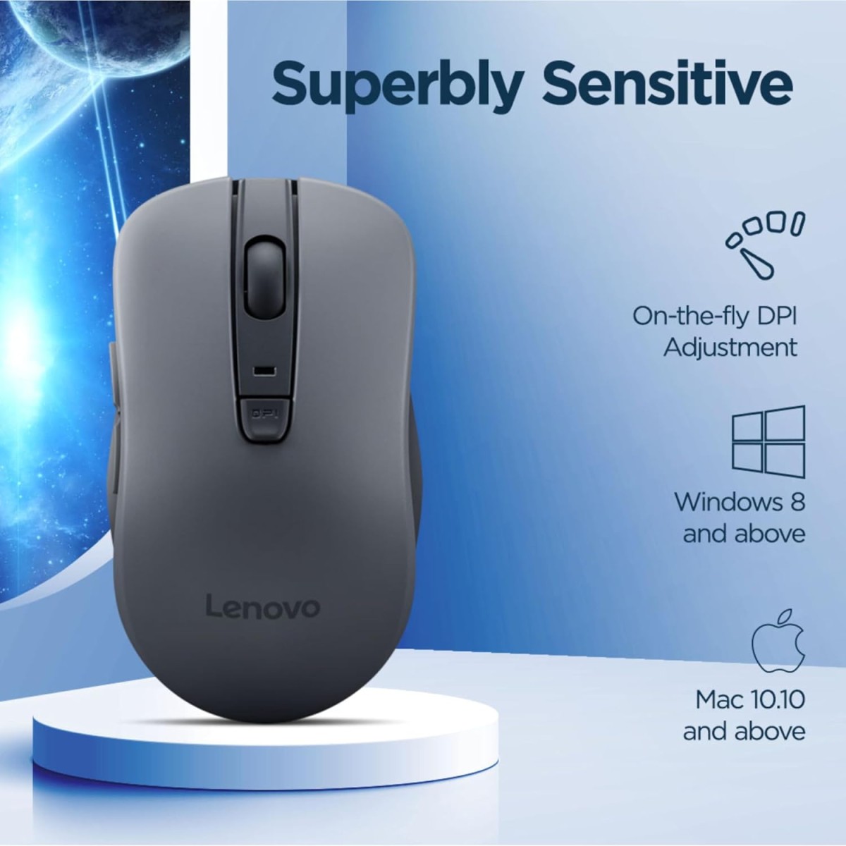 Lenovo WL310 Bluetooth Silent Mouse, Bluetooth 5.0, Upto 3million Button clicks, 1600 DPI, 6 Buttons (Left Click, Right Click, Scroll Click, DPI, 2 x Side Buttons), DPI LED Indicator, Grey Lenovo WL310 Bluetooth Silent Mouse, Bluetooth 5.0, Upto 3million Button clicks, 1600 DPI, 6 Buttons (Left Click, Right Click, Scroll Click, DPI, 2 x Side Buttons), DPI LED Indicator, Grey