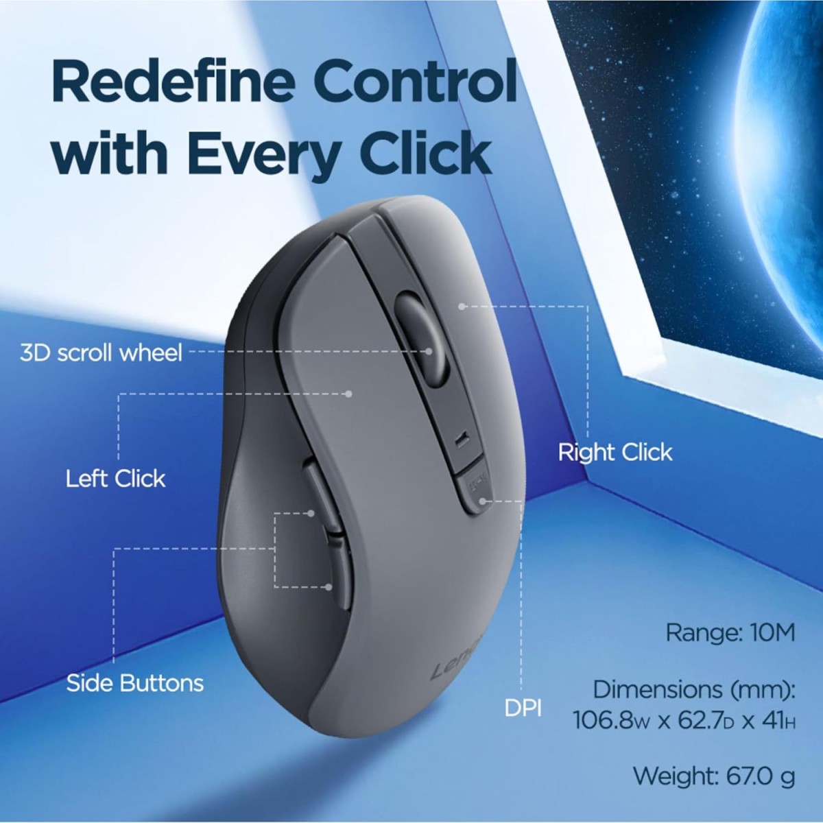 Lenovo WL310 Bluetooth Silent Mouse, Bluetooth 5.0, Upto 3million Button clicks, 1600 DPI, 6 Buttons (Left Click, Right Click, Scroll Click, DPI, 2 x Side Buttons), DPI LED Indicator, Grey Lenovo WL310 Bluetooth Silent Mouse, Bluetooth 5.0, Upto 3million Button clicks, 1600 DPI, 6 Buttons (Left Click, Right Click, Scroll Click, DPI, 2 x Side Buttons), DPI LED Indicator, Grey