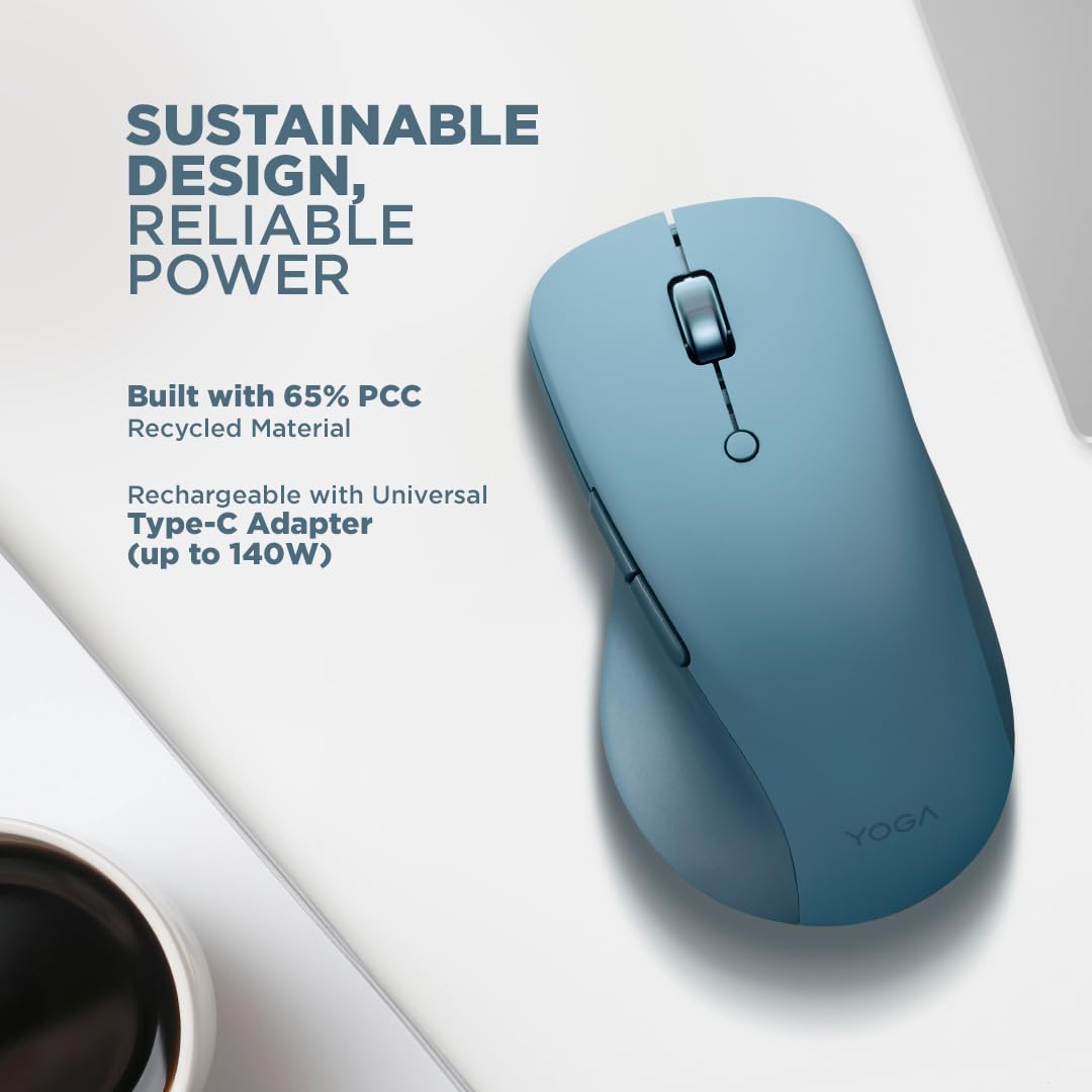 Lenovo Yoga Pro Mouse | Custom-programmable Buttons, Dual Device Connectivity, Dynamic Scroll Wheel, Righthanded Efficiency, Blue Optical Sensor Technology, USB-C, BT 5.0 | 3Yr Warranty, Tidal Teal Lenovo Yoga Pro Mouse | Custom-programmable Buttons, Dual Device Connectivity, Dynamic Scroll Wheel, Righthanded Efficiency, Blue Optical Sensor Technology, USB-C, BT 5.0 | 3Yr Warranty, Tidal Teal