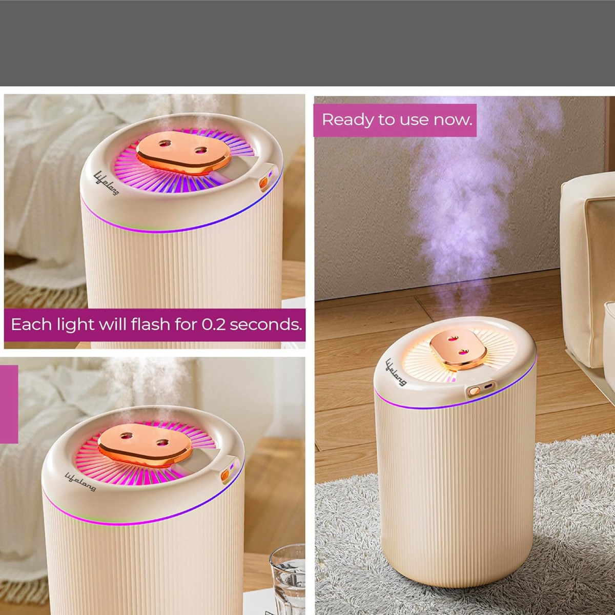 Lifelong 4.5L Ultrasonic Humidifier for Bedroom, Living Room & Office | Cool & Warm Mist, Fast Heating