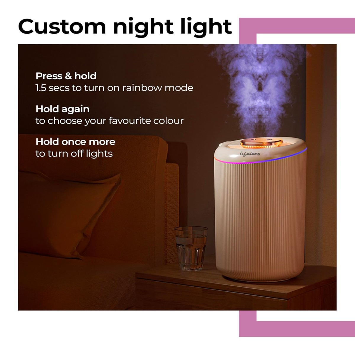 Lifelong 4.5L Ultrasonic Humidifier for Bedroom, Living Room & Office | Cool & Warm Mist, Fast Heating