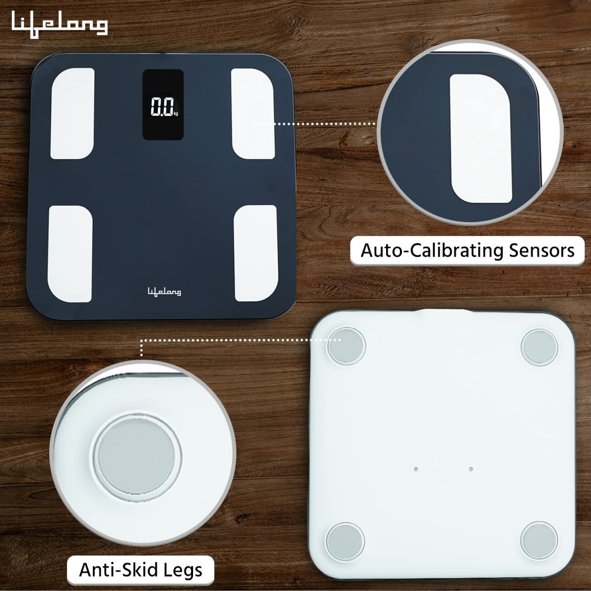 Lifelong 8 electrode Smart Body Fat Scale (With handle, on weight machine display and Bmi on app) - Black Lifelong 8 electrode Smart Body Fat Scale (With handle, on weight machine display and Bmi on app) - Black