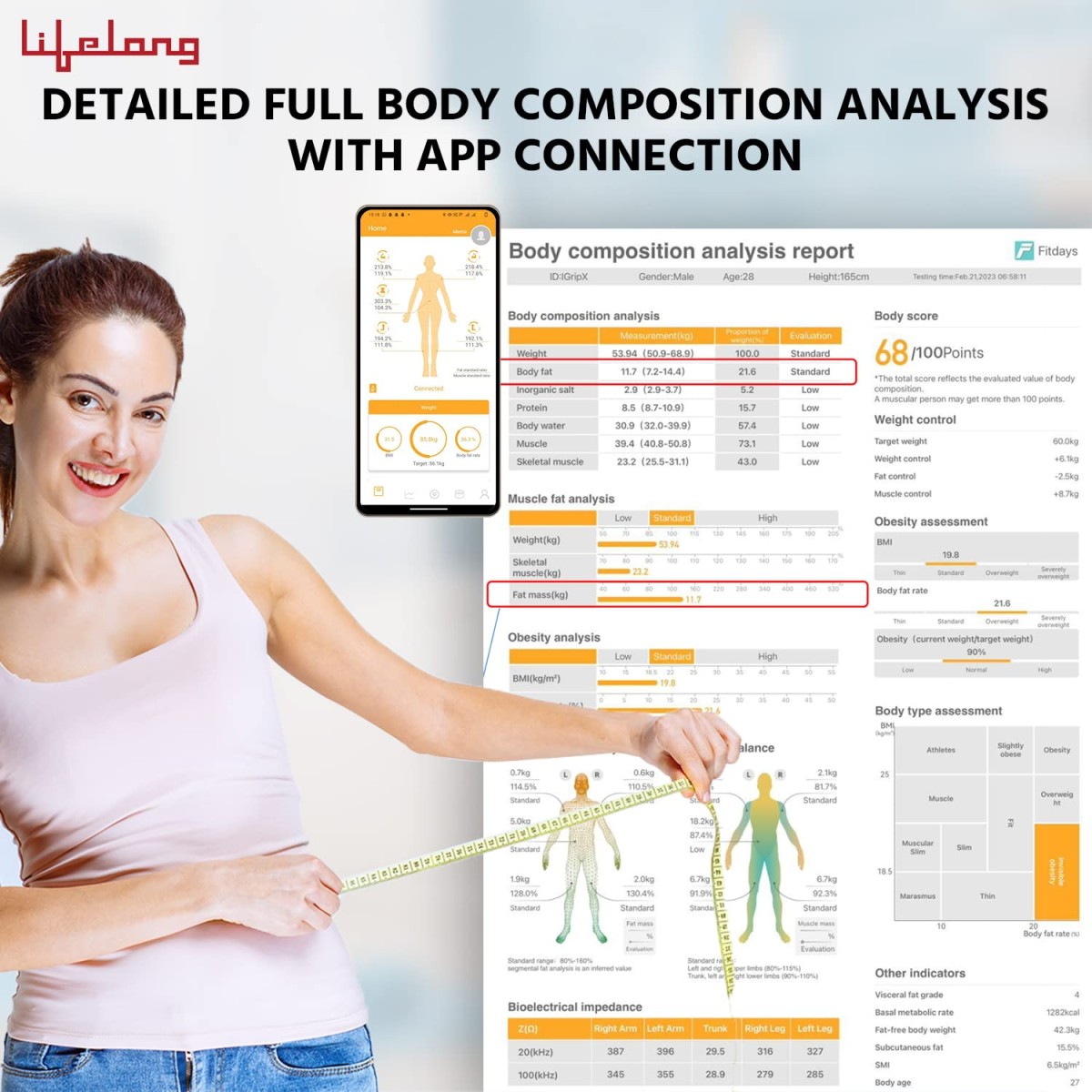 Lifelong 8 electrode Smart Body Fat Scale (With handle, on weight machine display and Bmi on app) - Black Lifelong 8 electrode Smart Body Fat Scale (With handle, on weight machine display and Bmi on app) - Black