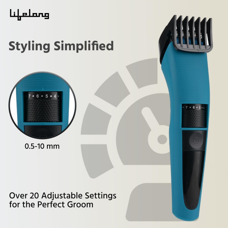 Lifelong Battery Powered Trimmer For Men |1 Year Warranty |Trimmer Men, 60 Minutes Runtime, 20 Length Settings, Hair Trimmer for Men, Beard Trimmer for Men, Stainless Steel Blades (LLPCM107, Blue)