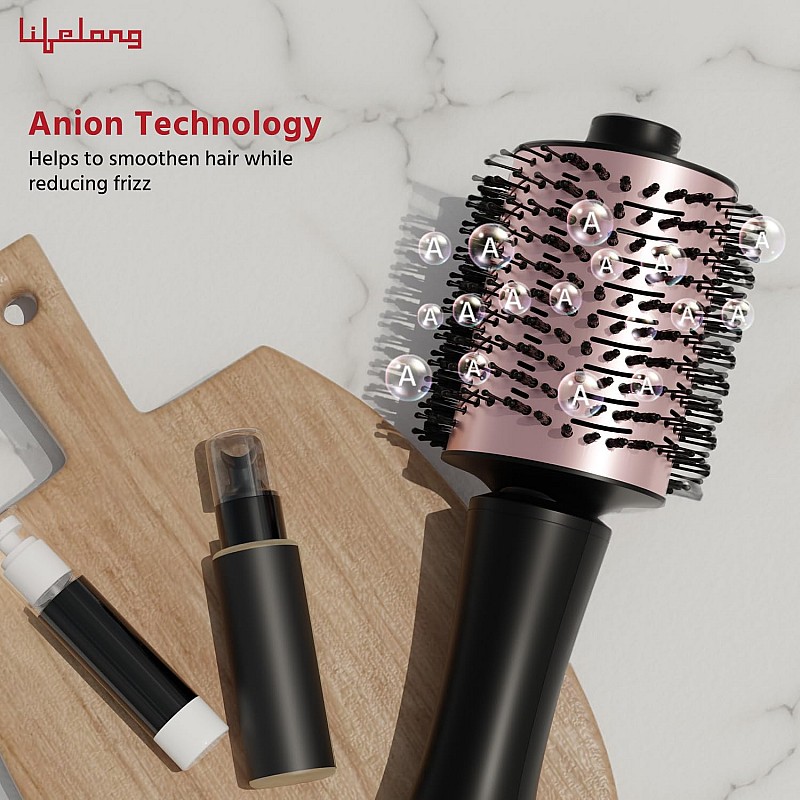 Lifelong Blow Dry Brush | 1 Year Warranty | Hot Air Brush, 1200 Watts, 4 in 1 Hair Styling Brush, Attachments For Blow Dryer, Straightening Comb, Curler & Hot Air Brush (Rose Gold)