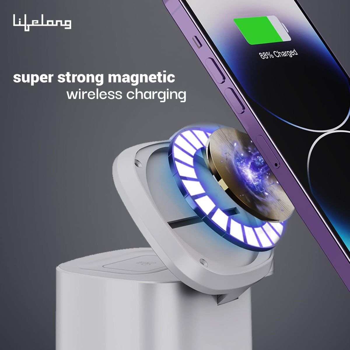 Lifelong Chargeup Wireless Charger 23 W 3 in 1 Foldable Magsafe Charger for iPhone 15/14/13/12 Series, Apple Airpods, Apple Watch, Fast Charging, 3 Outputs, Led Indicator, White