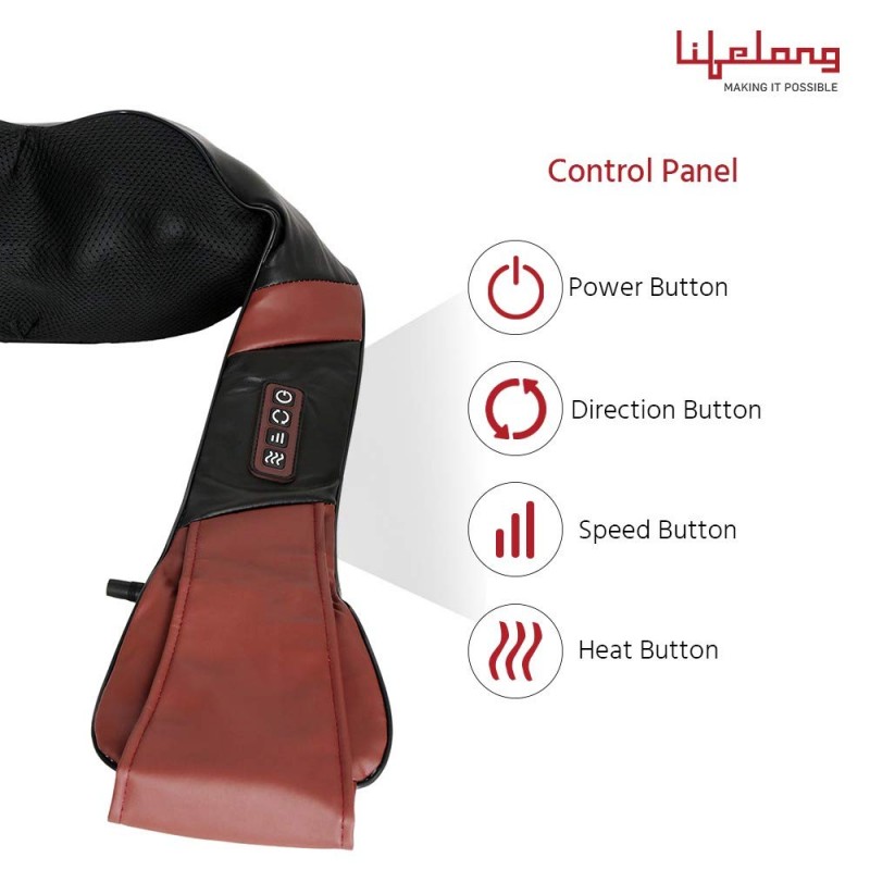 Lifelong Electric Heat Therapy Neck, Shoulder and Back Massager for pain and stress relief with Bag (Brown,LLM630)