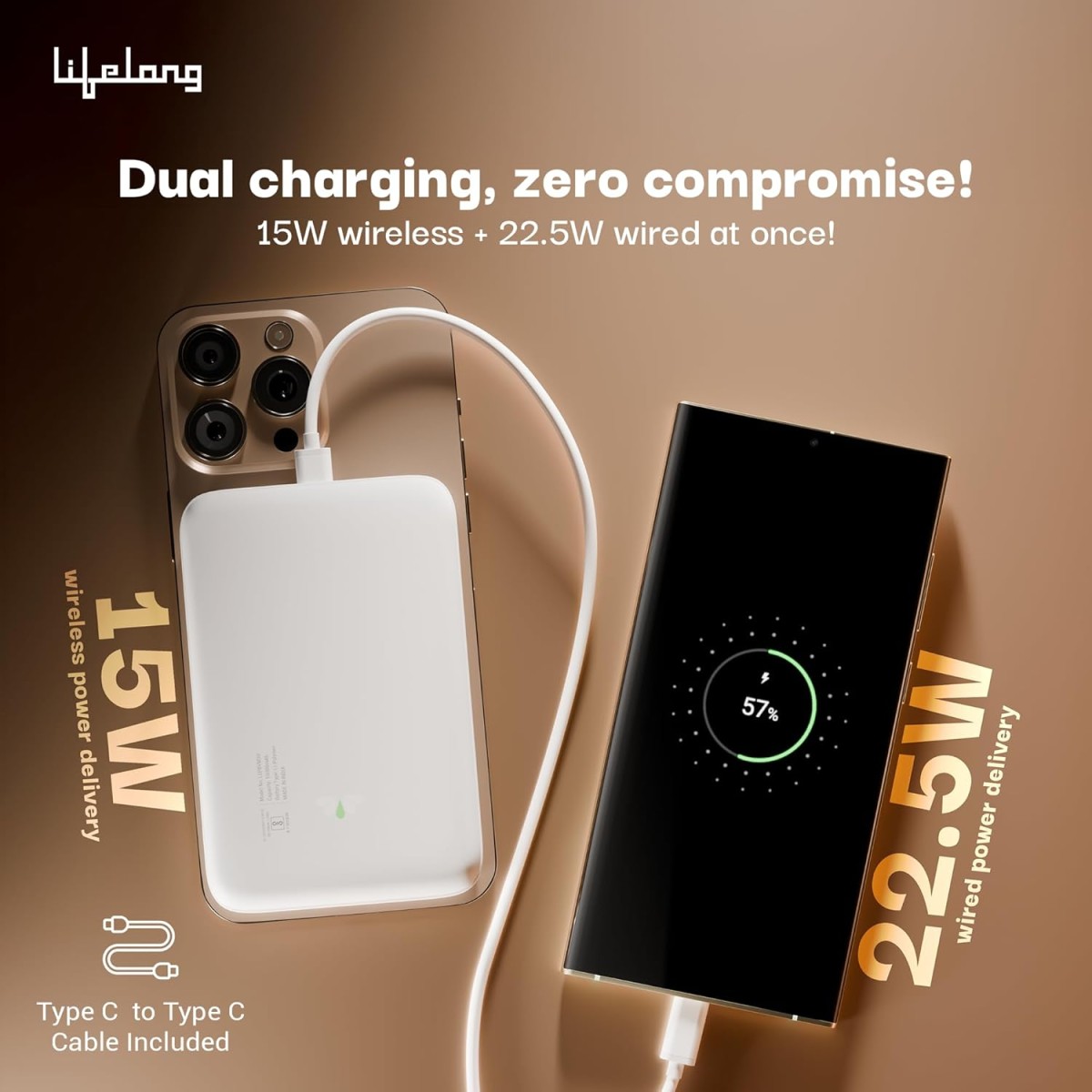 Lifelong Electronics 10000mAh Magsafe Wireless Fast Charging Power Bank for iPhone and All Wireless Qi Enabled Phones & Devices