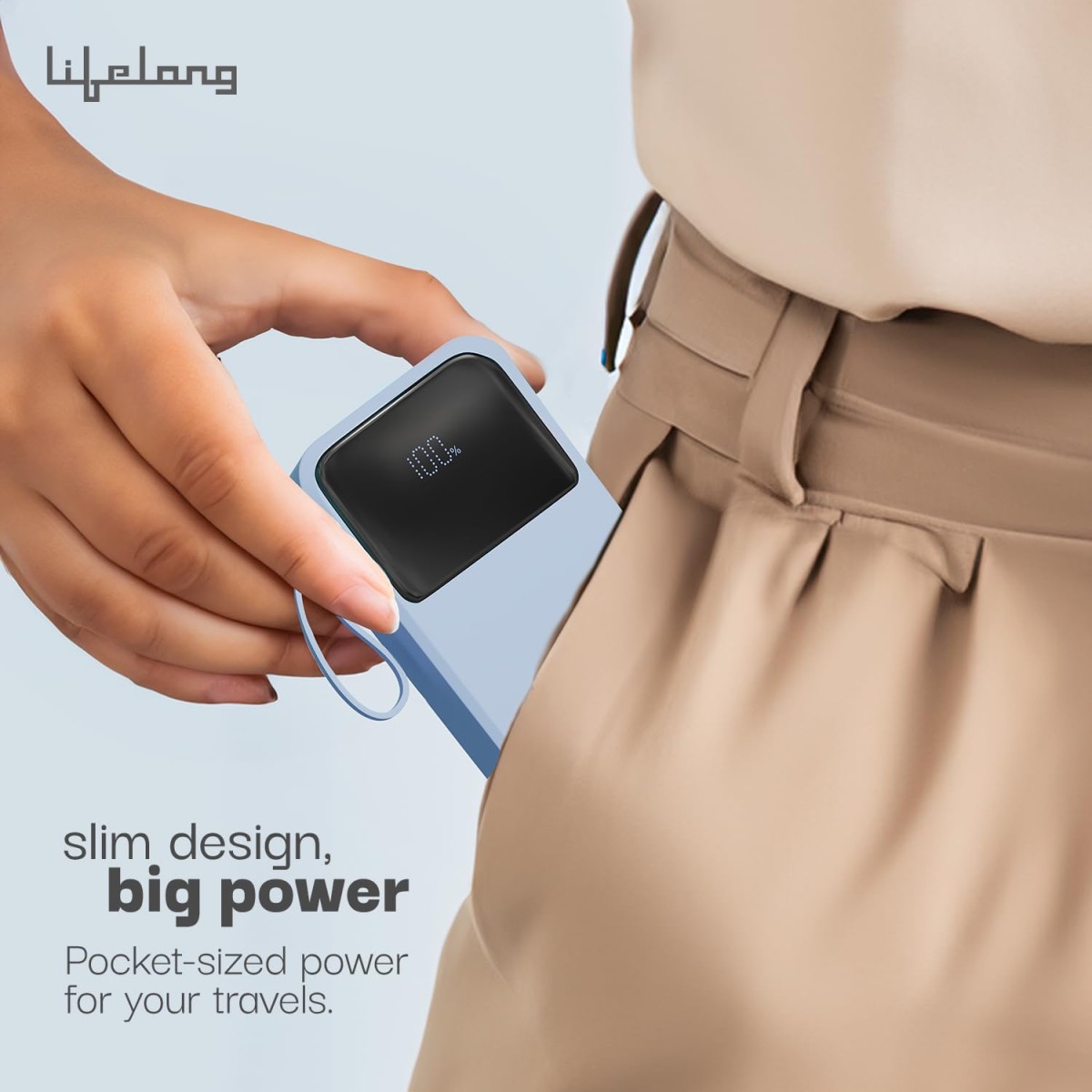 Lifelong Electronics 20000mAh 22.5W Fast Charging Power Bank | 3 Inputs (in-Built USB Cable + Lightning + Type-C Port)
