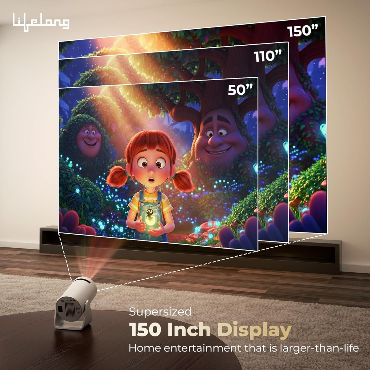 Lifelong Electronics Lightbeam Smart Projector | Android, 1080P& 4K Ultra Support, 3000 Lumens, 720p Native | for Room & Outdoors | All OTT Apps | WiFi/BT, Mirroring, USB, HDMI, 180°, Speakers Lifelong Electronics Lightbeam Smart Projector | Android, 1080P& 4K Ultra Support, 3000 Lumens, 720p Native | for Room & Outdoors | All OTT Apps | WiFi/BT, Mirroring, USB, HDMI, 180°, Speakers