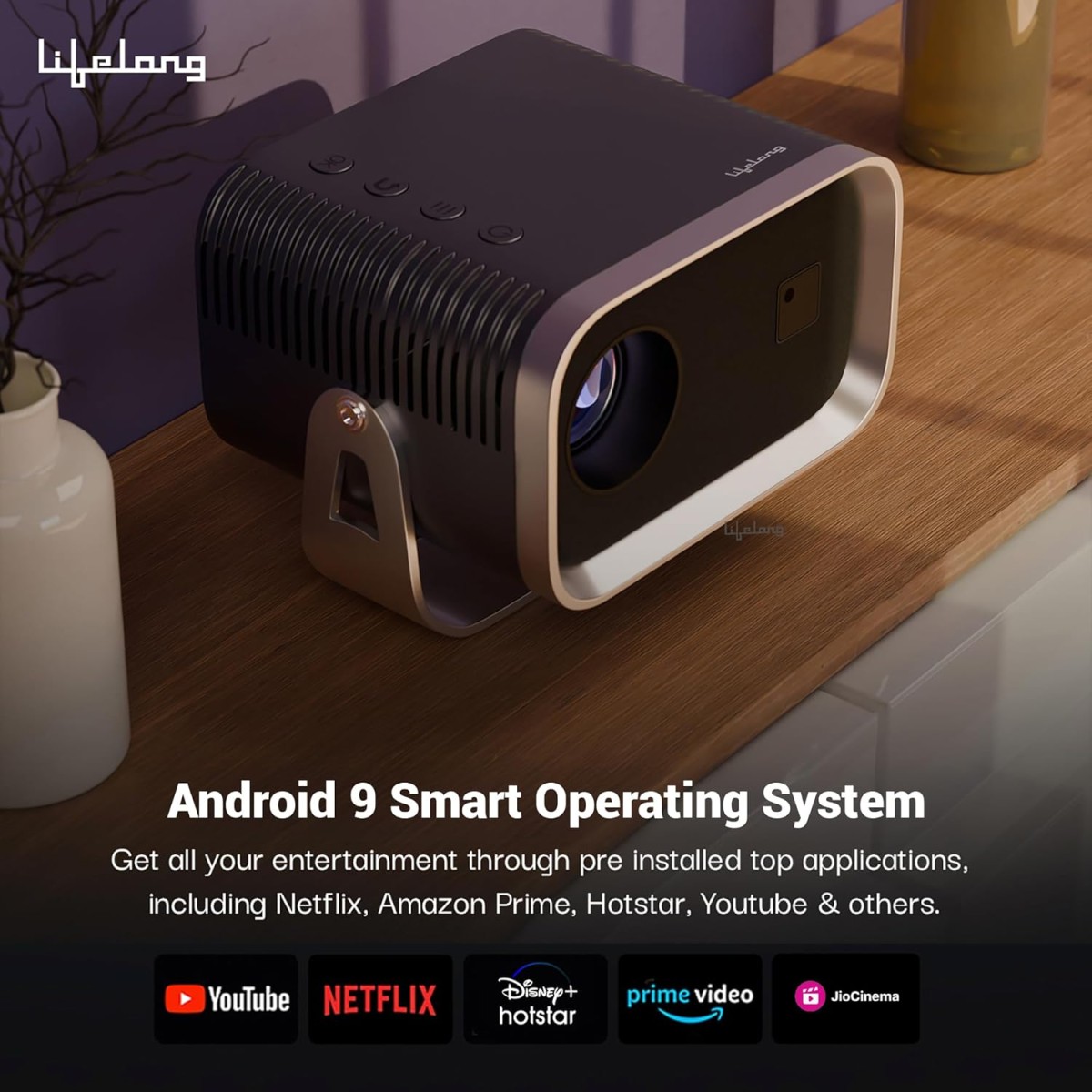 Lifelong Electronics Minipix Smart Projector | Android, 1080P HD & 4K Ultra HD Support | 4500 Lumens, 720p Native | for Room & Outdoors | All OTT Apps | WiFi/BT, Mirroring, USB, ARC, HDMI, Speakers Lifelong Electronics Minipix Smart Projector | Android, 1080P HD & 4K Ultra HD Support | 4500 Lumens, 720p Native | for Room & Outdoors | All OTT Apps | WiFi/BT, Mirroring, USB, ARC, HDMI, Speakers