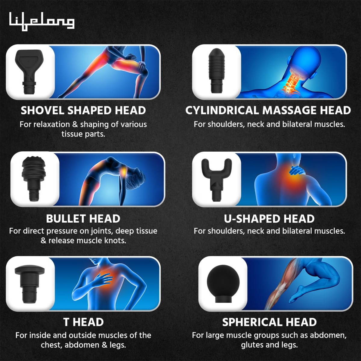 Lifelong Gun Massager | Percussion for Full Body Pain Relief | 6 Heads | LED Touch | 30 Speed Levels | Premium Bag (LLGM144, Blue) Lifelong Gun Massager | Percussion for Full Body Pain Relief | 6 Heads | LED Touch | 30 Speed Levels | Premium Bag (LLGM144, Blue)