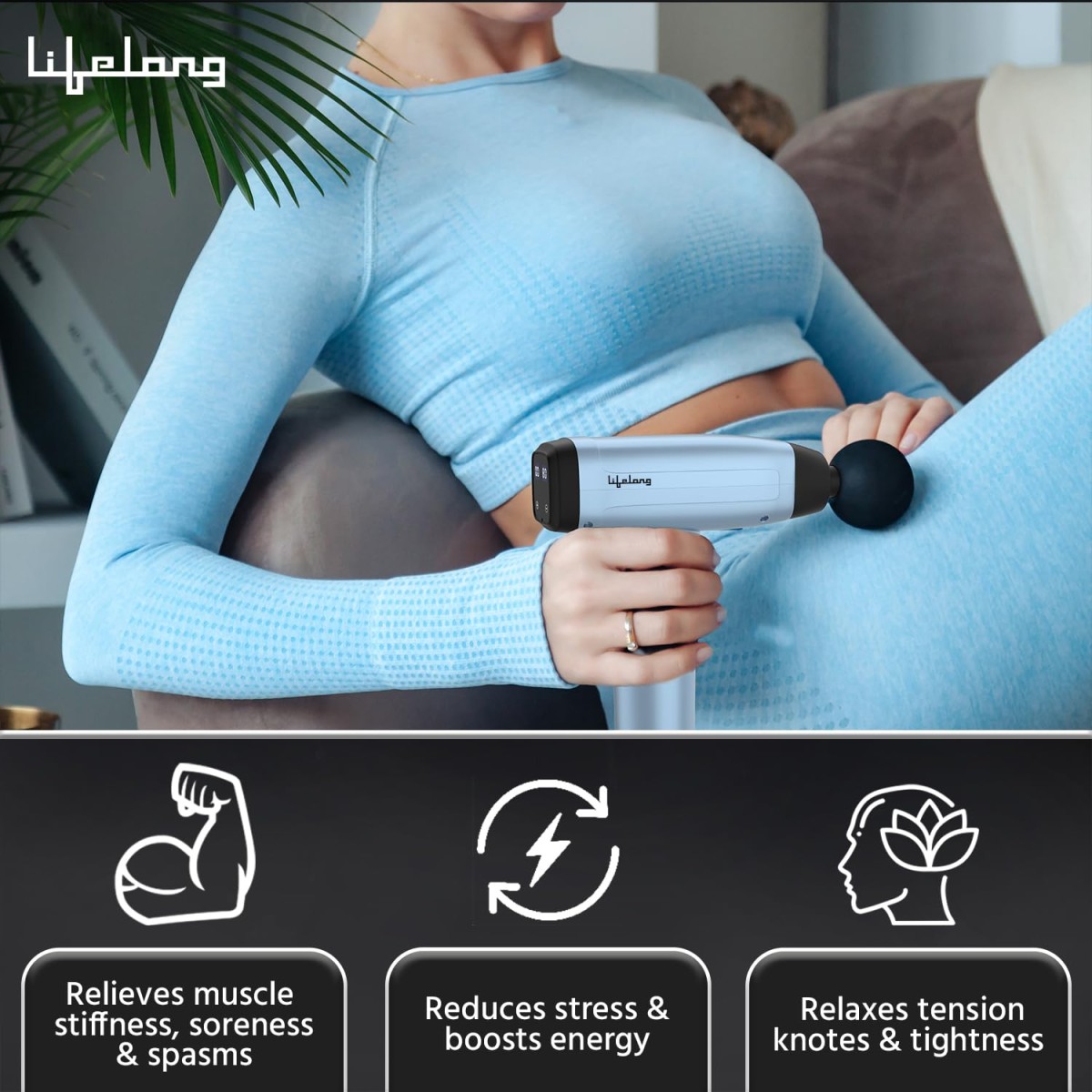 Lifelong Gun Massager | Percussion for Full Body Pain Relief | 6 Heads | LED Touch | 30 Speed Levels | Premium Bag (LLGM144, Blue) Lifelong Gun Massager | Percussion for Full Body Pain Relief | 6 Heads | LED Touch | 30 Speed Levels | Premium Bag (LLGM144, Blue)