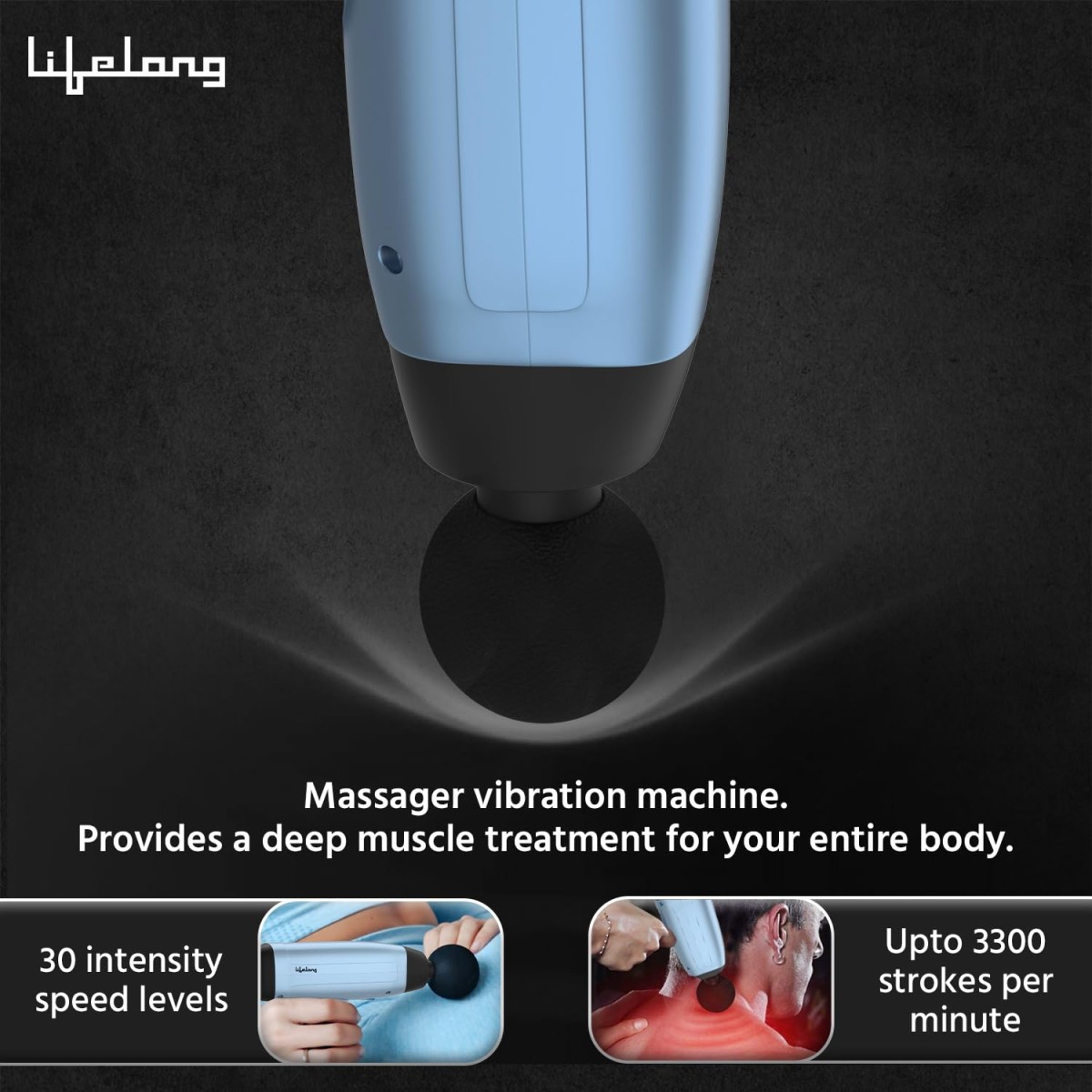 Lifelong Gun Massager | Percussion for Full Body Pain Relief | 6 Heads | LED Touch | 30 Speed Levels | Premium Bag (LLGM144, Blue) Lifelong Gun Massager | Percussion for Full Body Pain Relief | 6 Heads | LED Touch | 30 Speed Levels | Premium Bag (LLGM144, Blue)
