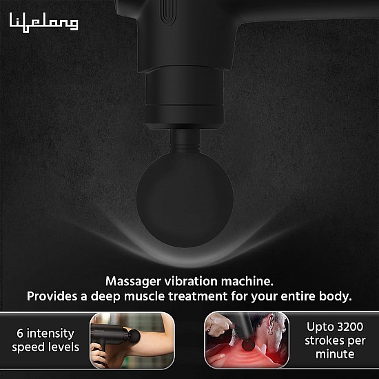 Lifelong Gun Massager for Pain Relief - Massage Gun Machine for Fully Body - Gun Massager Rechargeable with 6 Speed Setting for Muscle Massage of Back, Neck, Shoulder, Hand, Foot & Leg for daily use