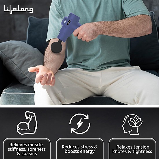 Lifelong Gun Massager for Pain Relief - Massage Gun Machine for Fully Body - Gun Massager Rechargeable with 6 Speed Setting for Muscle Massage of Back, Neck, Shoulder, Hand, Foot & Leg for daily use