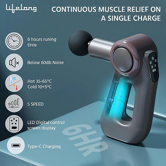 Lifelong Gun Massager for Pain Relief - Massage Gun Machine for Fully Body - Gun Massager Rechargeable with 6 Speed Setting for Muscle Massage of Back, Neck, Shoulder, Hand, Foot & Leg for daily use