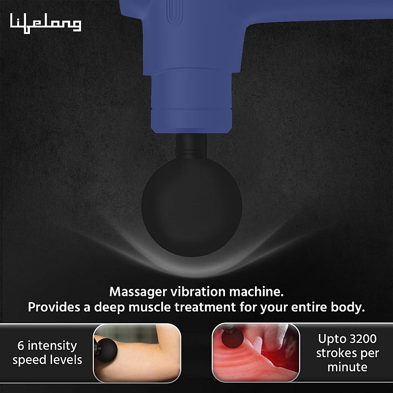 Lifelong Gun Massager for Pain Relief - Massage Gun Machine for Fully Body - Gun Massager Rechargeable with 6 Speed Setting for Muscle Massage of Back, Neck, Shoulder, Hand, Foot & Leg for daily use