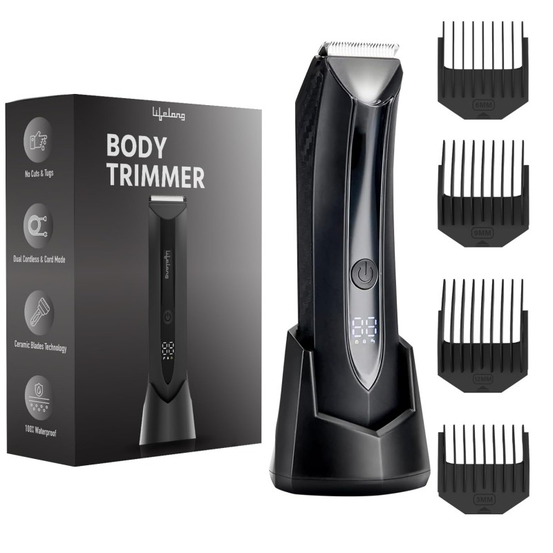 Lifelong Intimate Private Parts Body Trimmer Men | 1 Year Warranty | 100 Mins Runtime, Rechargeable, Pubic Hair Trimmer for Men, Waterproof with 4 Adjustable Heads - Menzo Trimmer (Black)