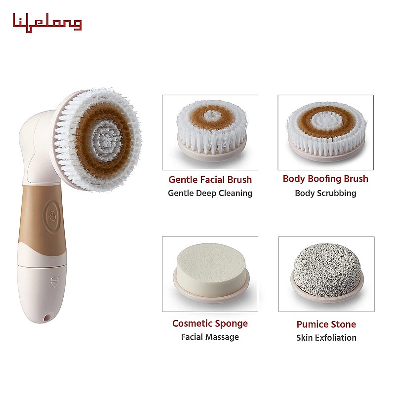 Lifelong LLM126 Electric Portable Face Cleanser and Massager Brush with 4 Brush Heads for Deep Cleansing, Scrubbing, Exfoliating