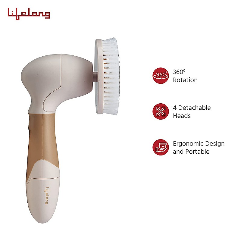 Lifelong LLM126 Electric Portable Face Cleanser and Massager Brush with 4 Brush Heads for Deep Cleansing, Scrubbing, Exfoliating