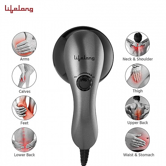 Lifelong LLM171 Electric Handheld Pain Relief Full Body Massager for Neck, Back, Leg & Foot, Gray